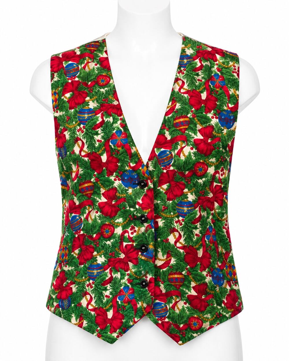 Vintage Christmas Vest Holiday Button Front Seasonal Focal Point